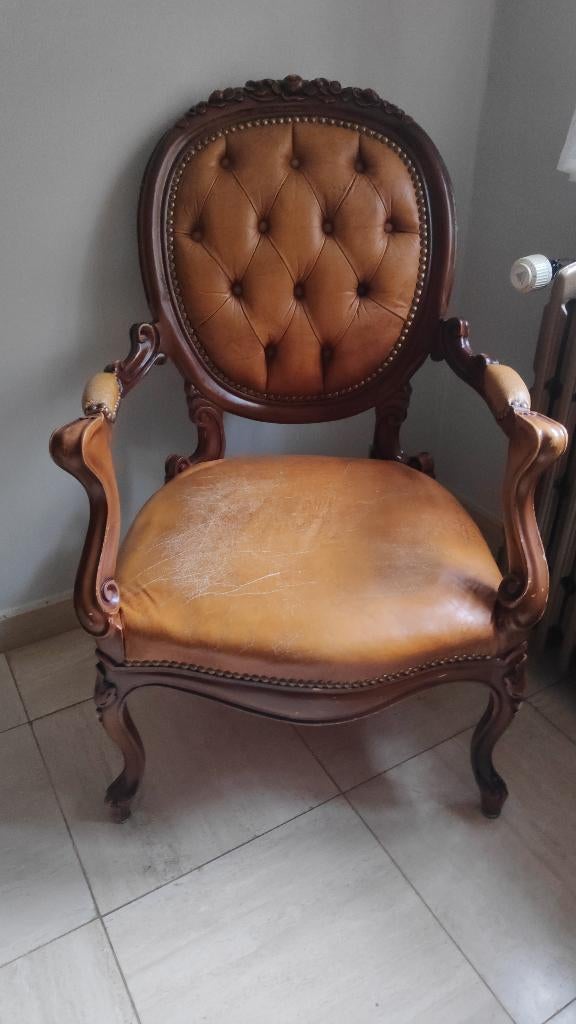 2 x lederen stoelen barok stijl lady chair, Huis en Inrichting, Stoelen, Ophalen, Gebruikt, Bruin, Leer