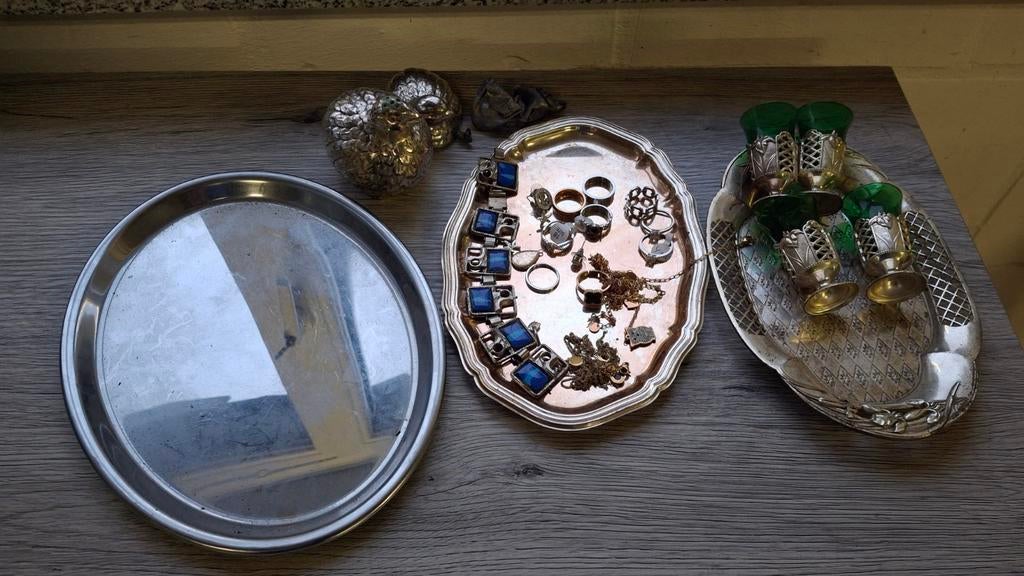 Lotje verzilverde voorwerpen, tin en bijouterie, Antiek en Kunst, Ophalen