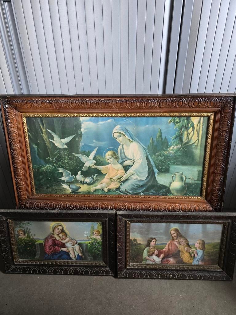 Tableau religieux Vierge Marie et Jésus signé Giovanni, Antiquités & Art, Enlèvement ou Envoi