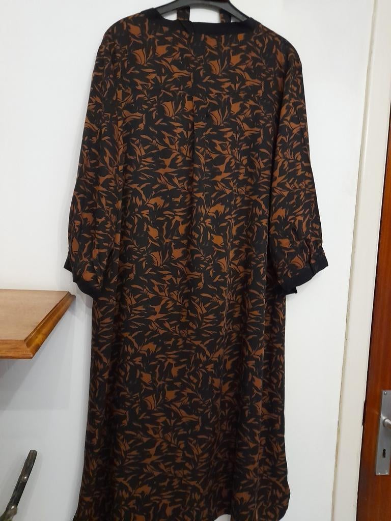 Zwart en bruin gestreepte rechte jurk T48, Bel et Bo VIVELLA., Zo goed als nieuw, Zwart, Jurk