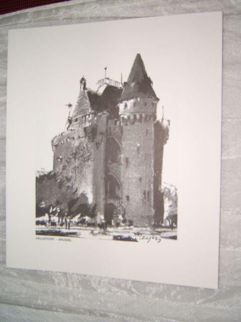 Tekening van Hallepoort in Brussel Periode 1900 - 1944, Antiek en Kunst, Kunst | Etsen en Gravures, Ophalen of Verzenden