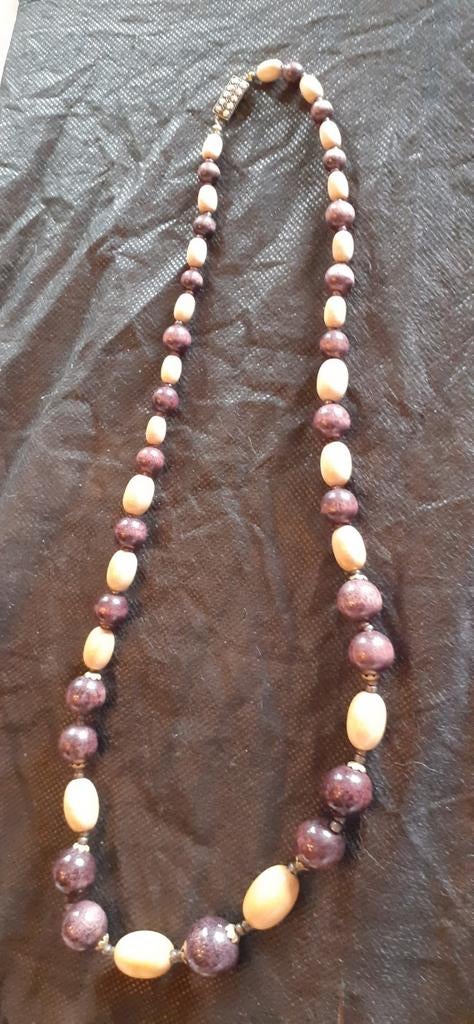 Collier perle bois beige et marron, Handtassen en Accessoires, Kettingen, Zo goed als nieuw, Beige
