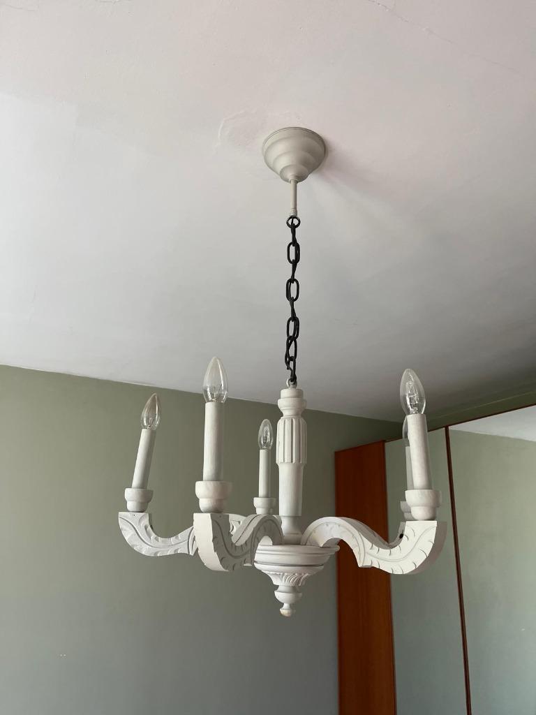 Lustre ancien 4 branches Blanc, Enlèvement, Comme neuf, Bois, Vintage