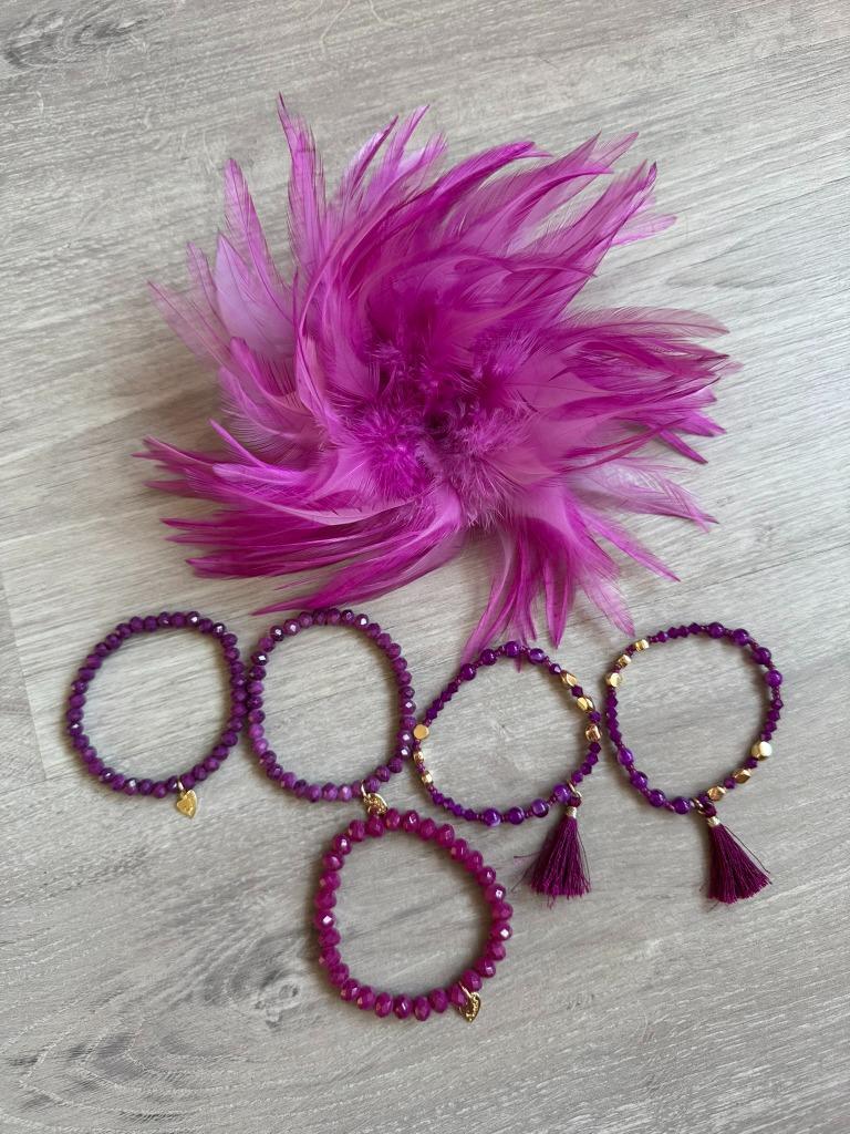 Set: Broche speld en 5 armbandjes fuchsia, Handtassen en Accessoires, Ophalen of Verzenden, Nieuw, Roze, Overige materialen