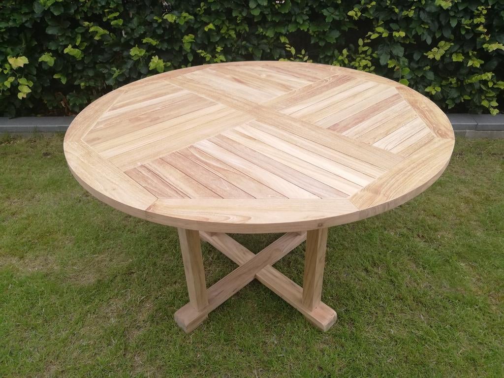 NIEUW Teak Tafel Rond D120cm, Ophalen, Nieuw, Rond