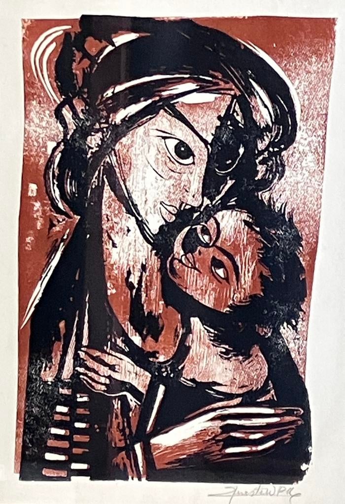 Houtsnede, onleesbaar gesigneerd, Antiek en Kunst, Ophalen of Verzenden