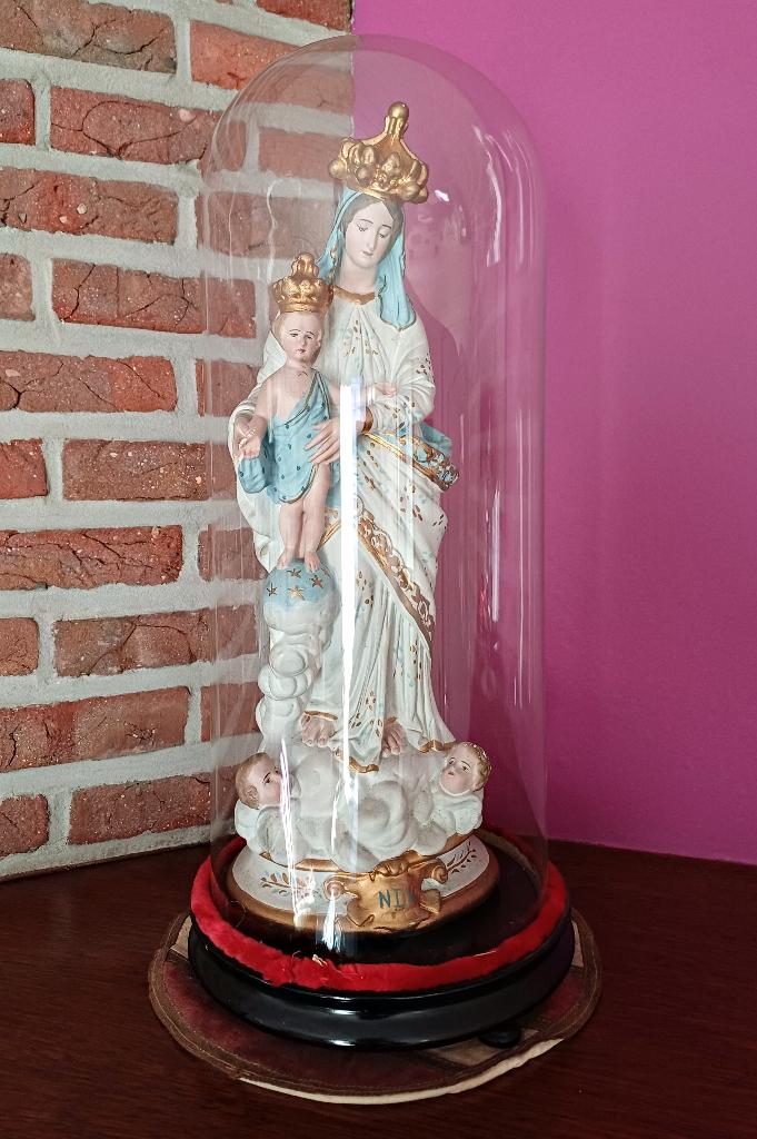Globe ancien joli image Marie avec l'Enfant Jésus et anges, Antiquités & Art, Enlèvement