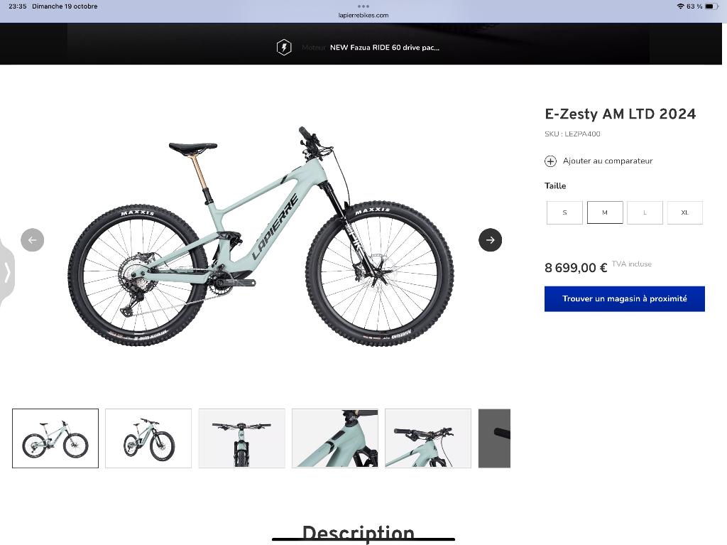 VTTAE LAPIERRE E-ZESTY AM LTD 2024 150 km XL, Fietsen en Brommers, Nieuw, Ophalen, Overige merken, Heren