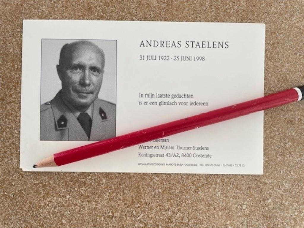 BP BEROEPSMILITAIR DHR ANDREAS STAELENS  MALDEGEM 31/7/1922, Ophalen of Verzenden, Bidprentje