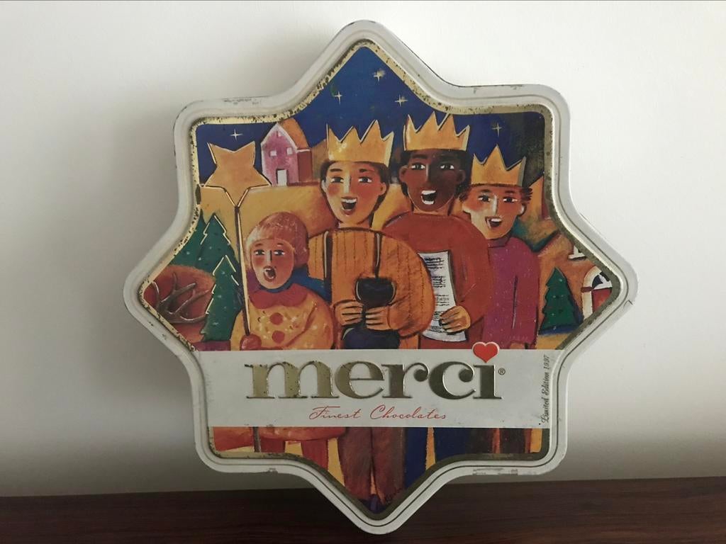 Oud blik blikken doos Merci ster Driekoningen, Verzamelen, Ophalen of Verzenden