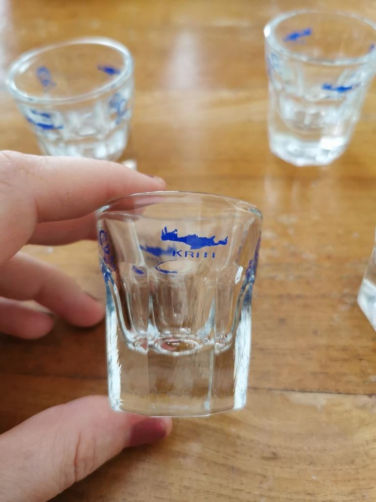 4 borrel glaasjes Kreta, Glas of Glazen, Ophalen of Verzenden, Effen, Glas