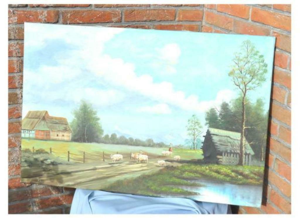 §§ hst campagne chaumiere signée jetex, Antiquités & Art, Enlèvement ou Envoi