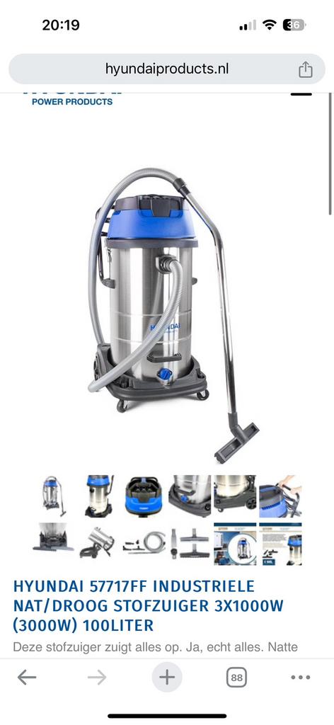 NIEUW !HYUNDAI NAT/Droog STOFZUIGER 3X1000W (3000W) 100LITER, Electroménager, Aspirateurs, Enlèvement