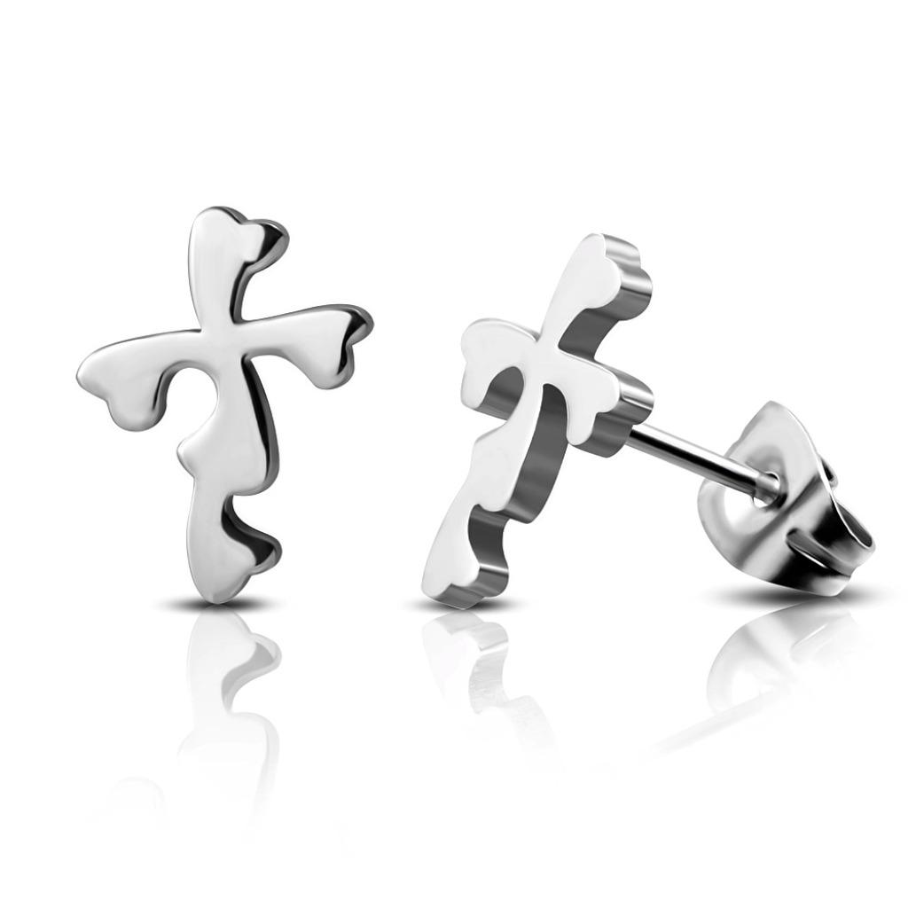 Boucles d'oreilles croix en acier chirurgical, Enlèvement ou Envoi, Autres matériaux, Argent, Neuf