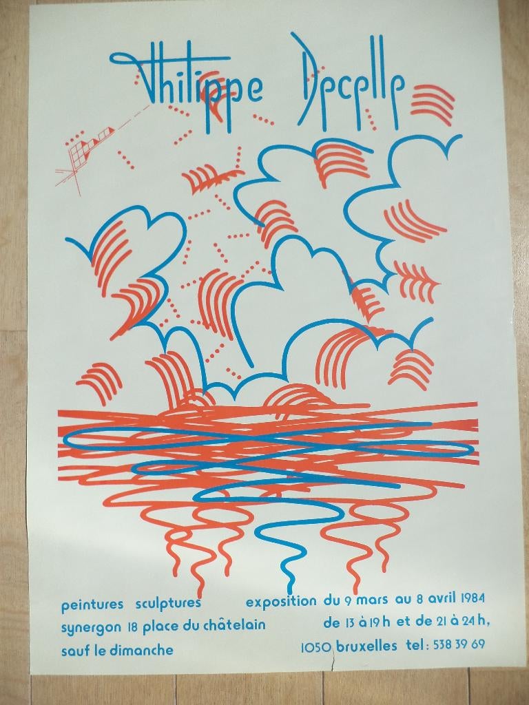 1984 vintage litho affiche expo Philippe Decelle, Brussel, Antiek en Kunst, Kunst | Litho's en Zeefdrukken, Ophalen of Verzenden