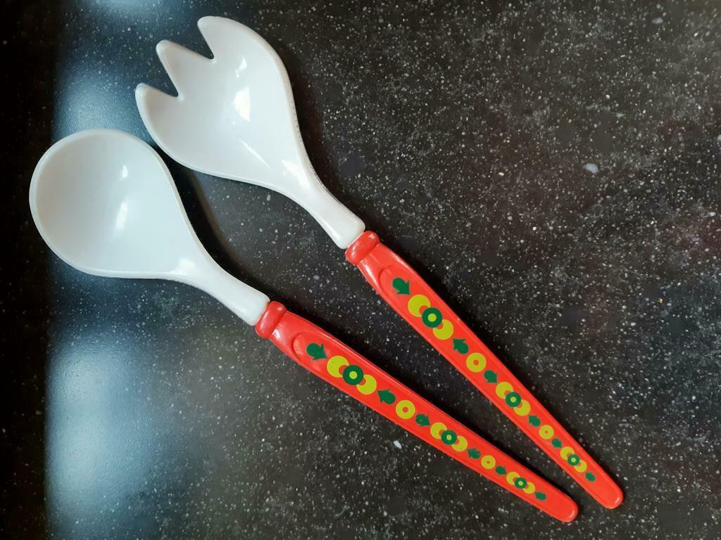 retro vintage bestek voor sla of groenten, Ophalen of Verzenden, Gebruikt