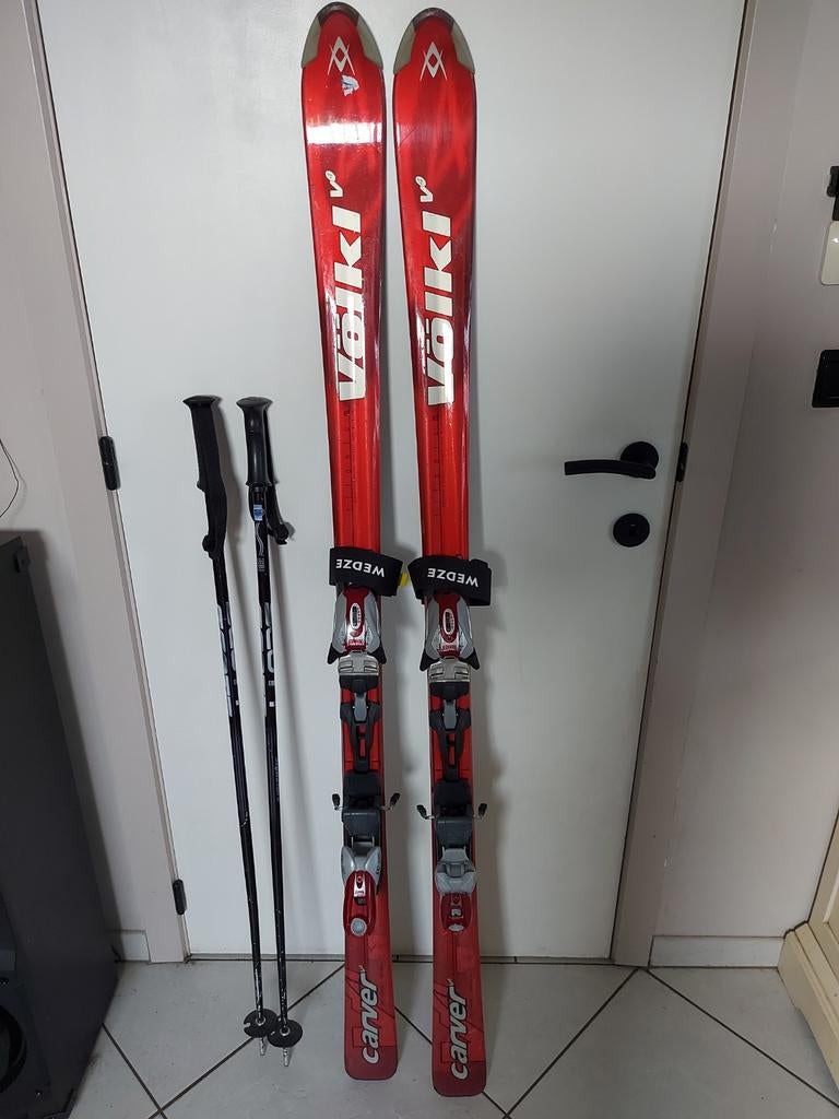 Skilatten Volkl Carver 1m63 met skistokken 1m15, Ophalen