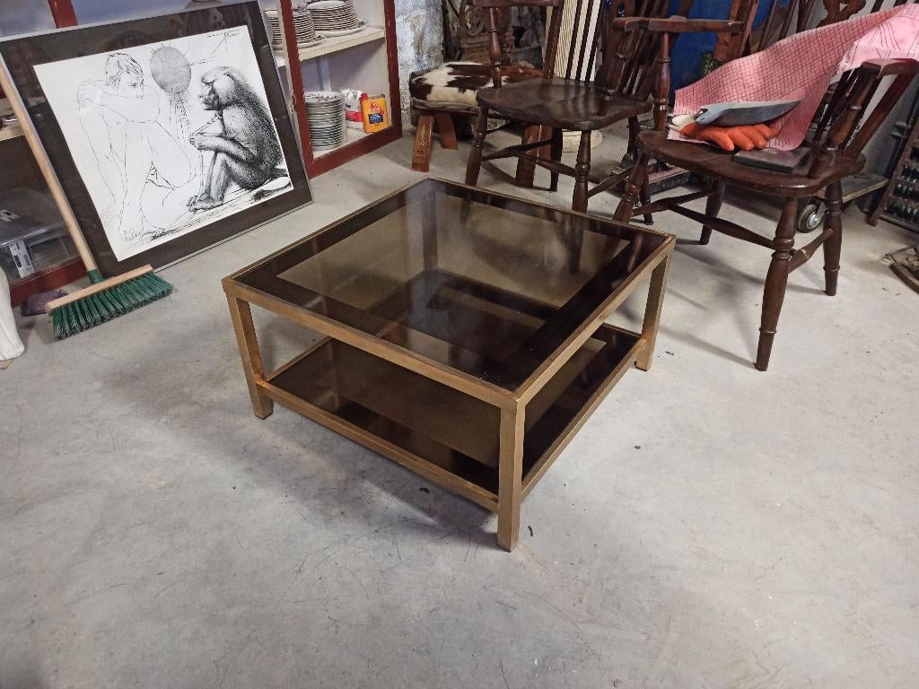 Table basse vintage dorée et verres fumer, Antiquités & Art, Enlèvement