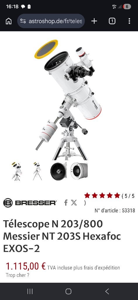 Télescope bresser, Télescope réflecteur (miroirs), Comme neuf, Enlèvement, Avec trépied