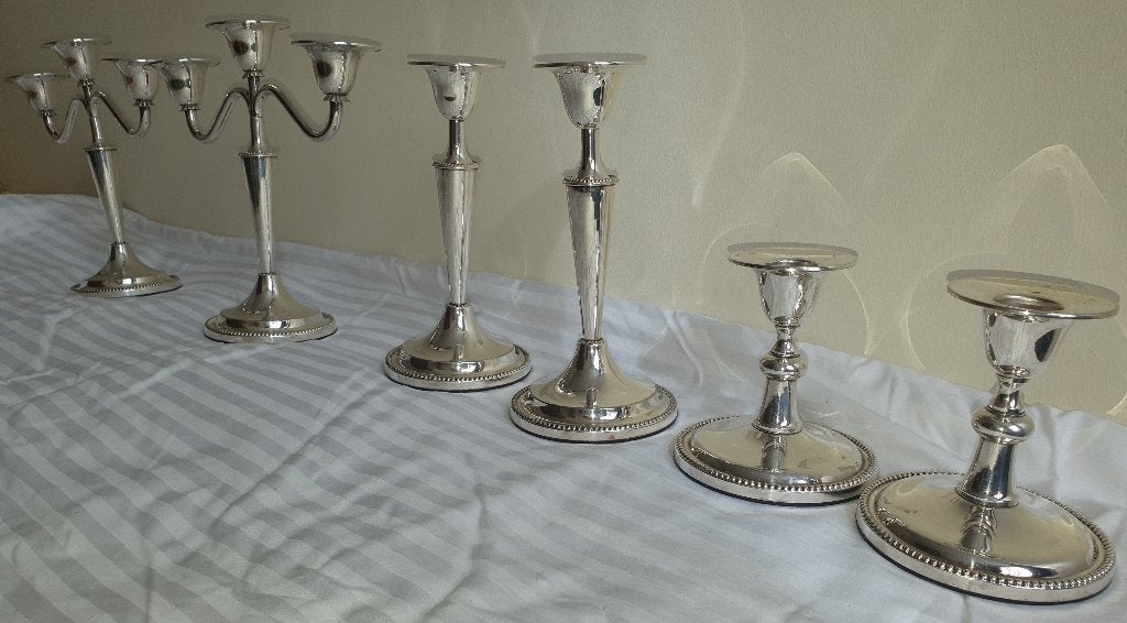 6 Chandeliers, Bougeoir Keltum silver-plated, Antiquités & Art, Antiquités | Bougeoirs, Argent, Enlèvement ou Envoi