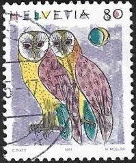 1 Postzegel Zwitserland 1991 Dieren, Ophalen of Verzenden, Gestempeld