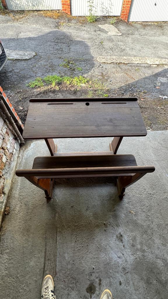 Authentiek vintage duo-lessenaar voor kinderen, Ophalen, Gebruikt, Hout, Schoolbureau