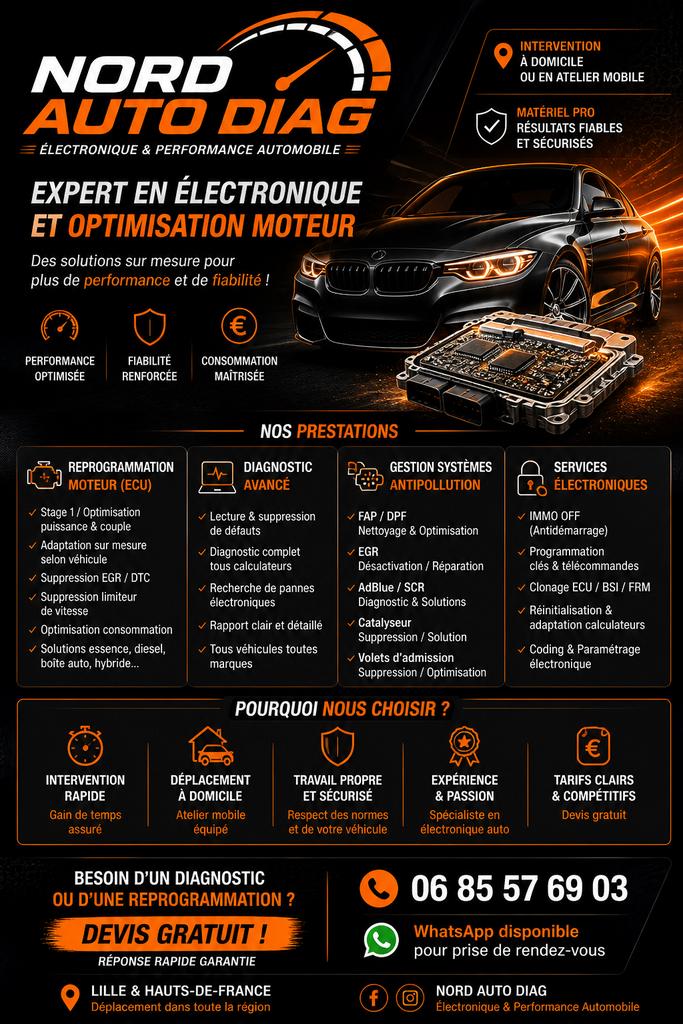 Diagnostic&Reprogrammation Auto–région Lille/Belgique, Enlèvement
