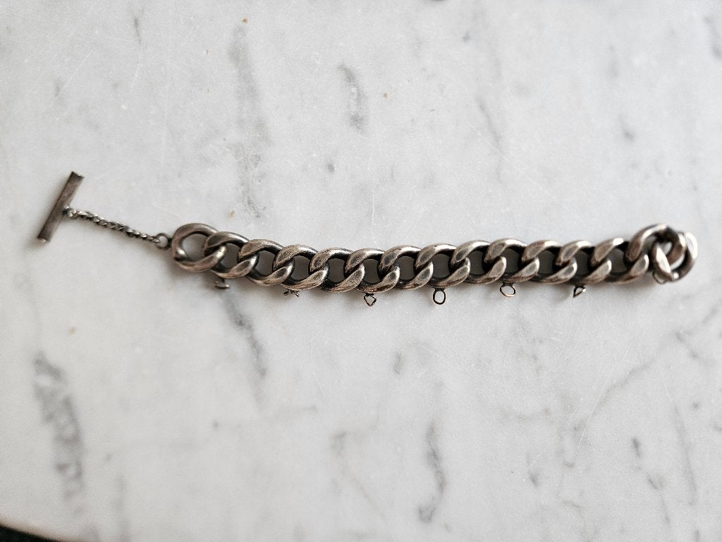 Bracelet ancien grosses mailles en métal argenté, Enlèvement ou Envoi, Argent, Argent