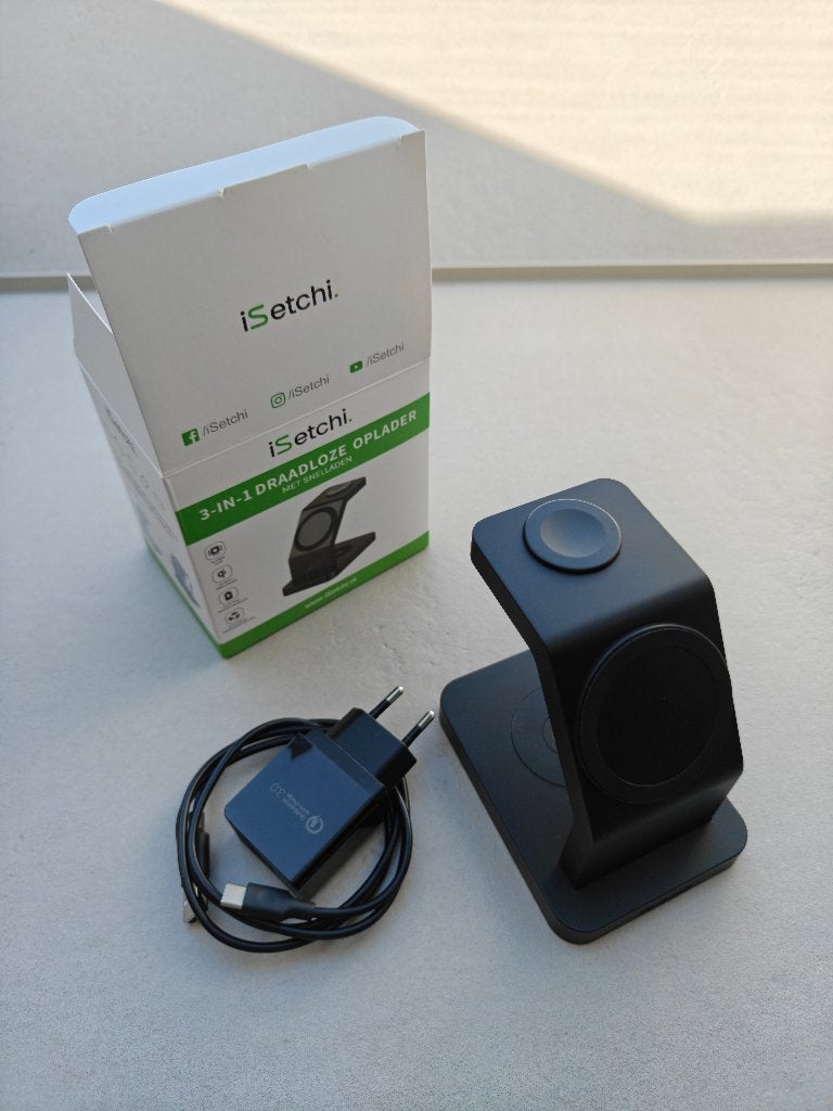 iSetchi 3-in-1 Draadloze Oplader (15W snellader), Télécoms, Enlèvement ou Envoi, Autres marques, Chargeur sans fil, Comme neuf