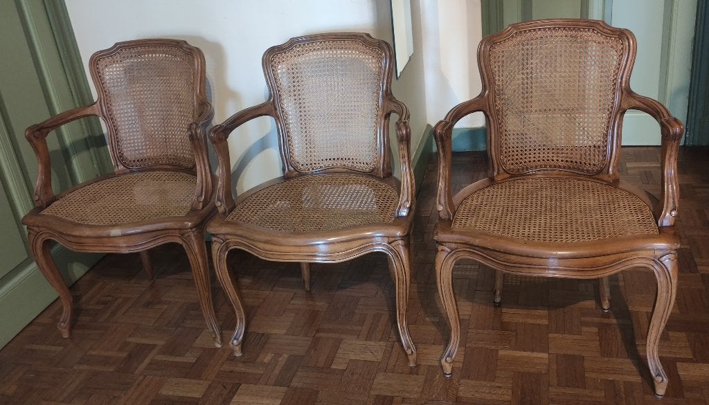 Lot de 4 fauteuils et 2 chaises cannés style Louis XV, Enlèvement, Utilisé, Bois, Louis XV