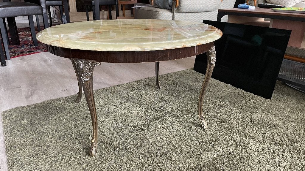 Table de salon (ronde ) top en marbre en état correct, Rond, 50 à 100 cm, Enlèvement, Utilisé