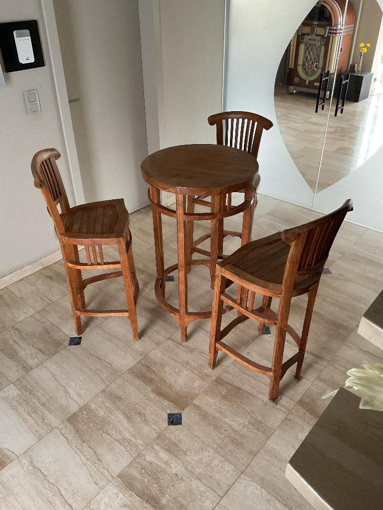 Teak tafeltje met stoelen, Ophalen, Gebruikt, Hout, Drie