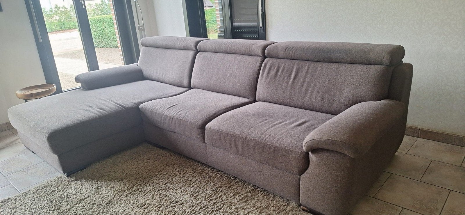 Bruine hoekbank / salon – NU €30, Huis en Inrichting, Ophalen, Gebruikt, Bruin