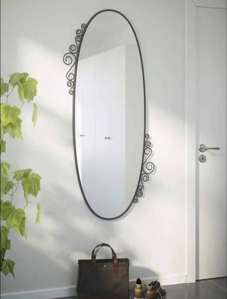 Miroir Ovale Design – Style Fer Forgé & Volutes, Enlèvement, Comme neuf, Ovale