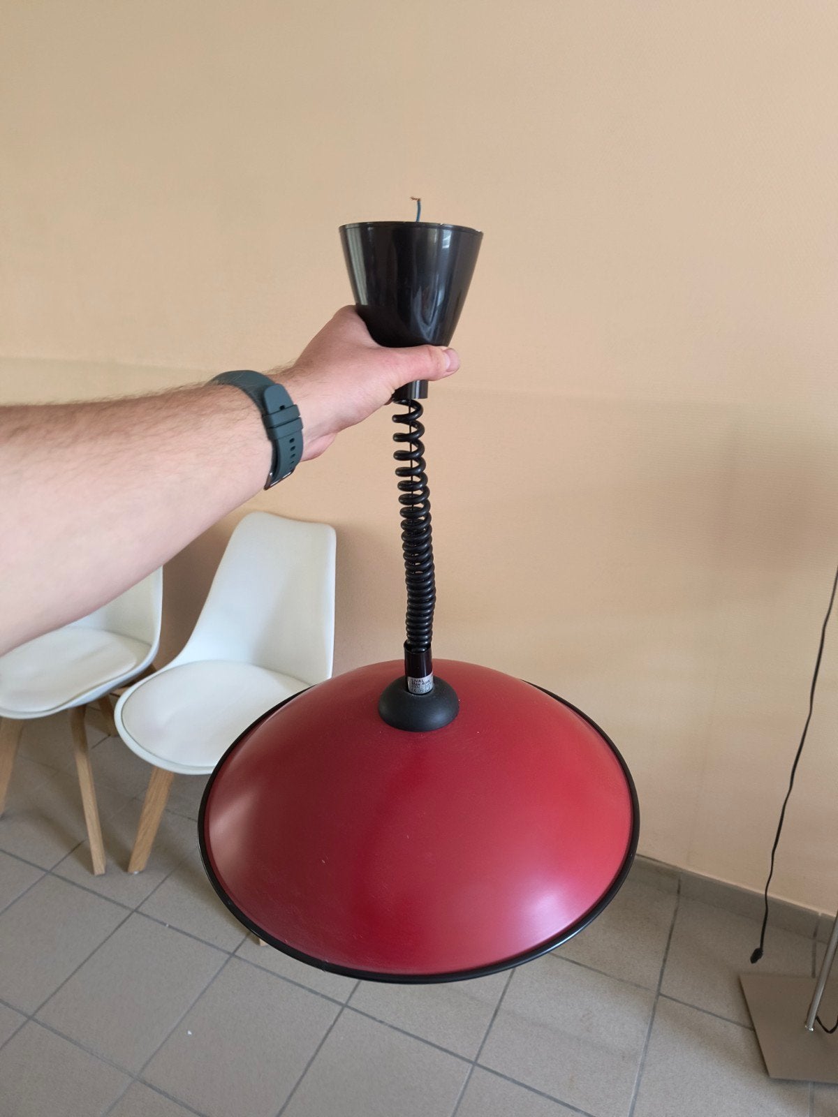 Vintage Lival Finland treklamp / hanglamp – Jaren 80 rood, Enlèvement, Synthétique