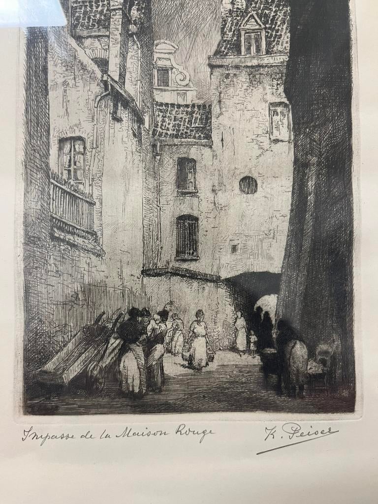 Ets Kurt Peiser - impasse de la maison rouge, Antiek en Kunst, Ophalen of Verzenden