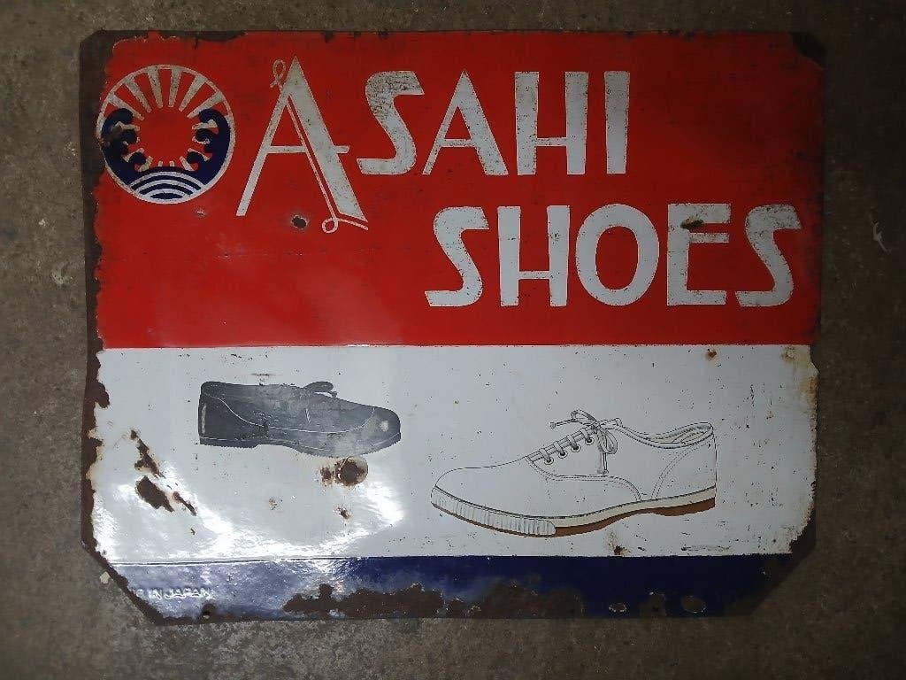 Plaque émaillée double face ASAHI shoes, Enlèvement ou Envoi
