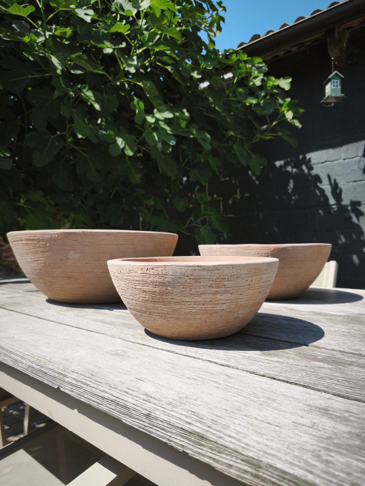 Stijlvolle set van 3 terracotta schalen, Tuin en Terras, Ophalen, Nieuw, Rond, Balkon