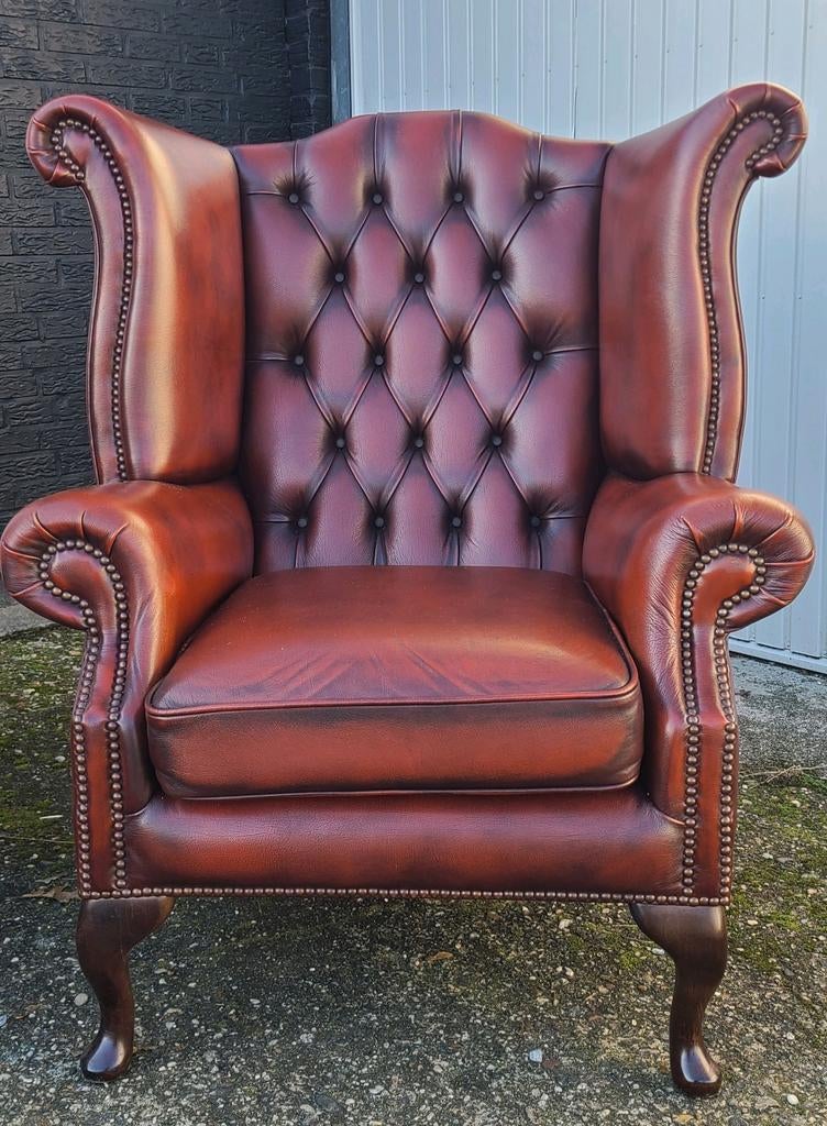 Chesterfield oorfauteuil van Springvale in cognac leder, Huis en Inrichting, Ophalen, Zo goed als nieuw, Leer, Chesterfield, mancave, herenkamer,