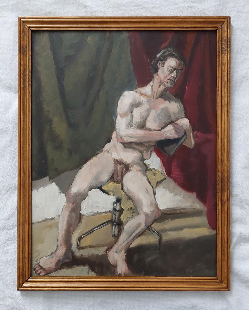 Schilderij van Naakte Man - Olieverf, Antiek en Kunst, Ophalen of Verzenden