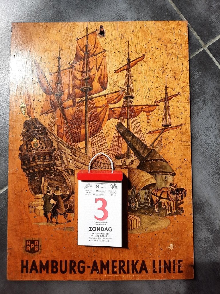 Plaque calendrier allemande bois Amérique Hamburg Line Linie, Enlèvement ou Envoi, Utilisé
