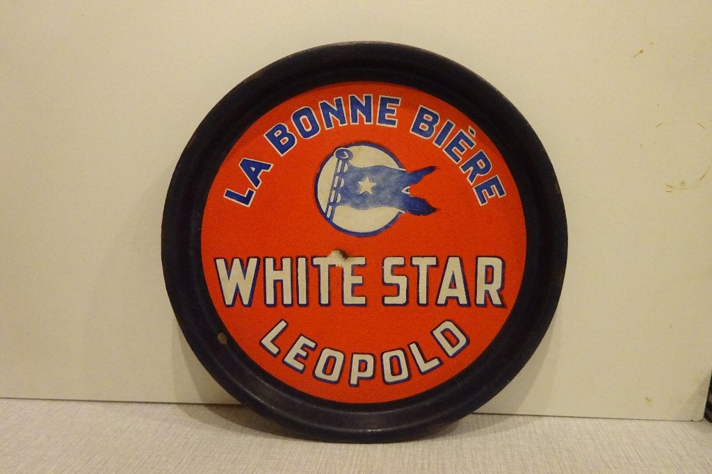 Origineel geëmailleerd dienblad Leopold White Star, Verzamelen, Merken en Reclamevoorwerpen, Ophalen, Gebruikt, Gebruiksvoorwerp