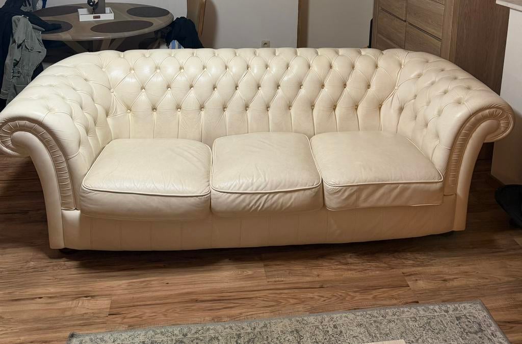 Chesterfield zetel 3 zitplekken zeer propere staat, Antiek en Kunst, Ophalen