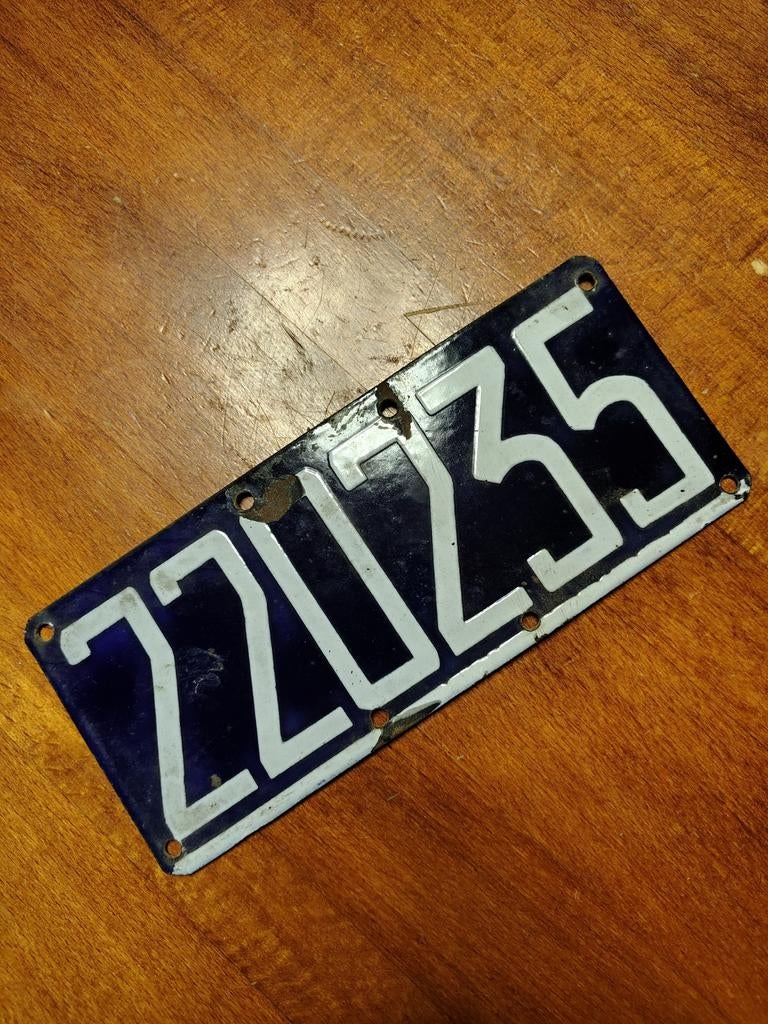 Oude emaille nummerplaat motorfiets, Motoren, Ophalen