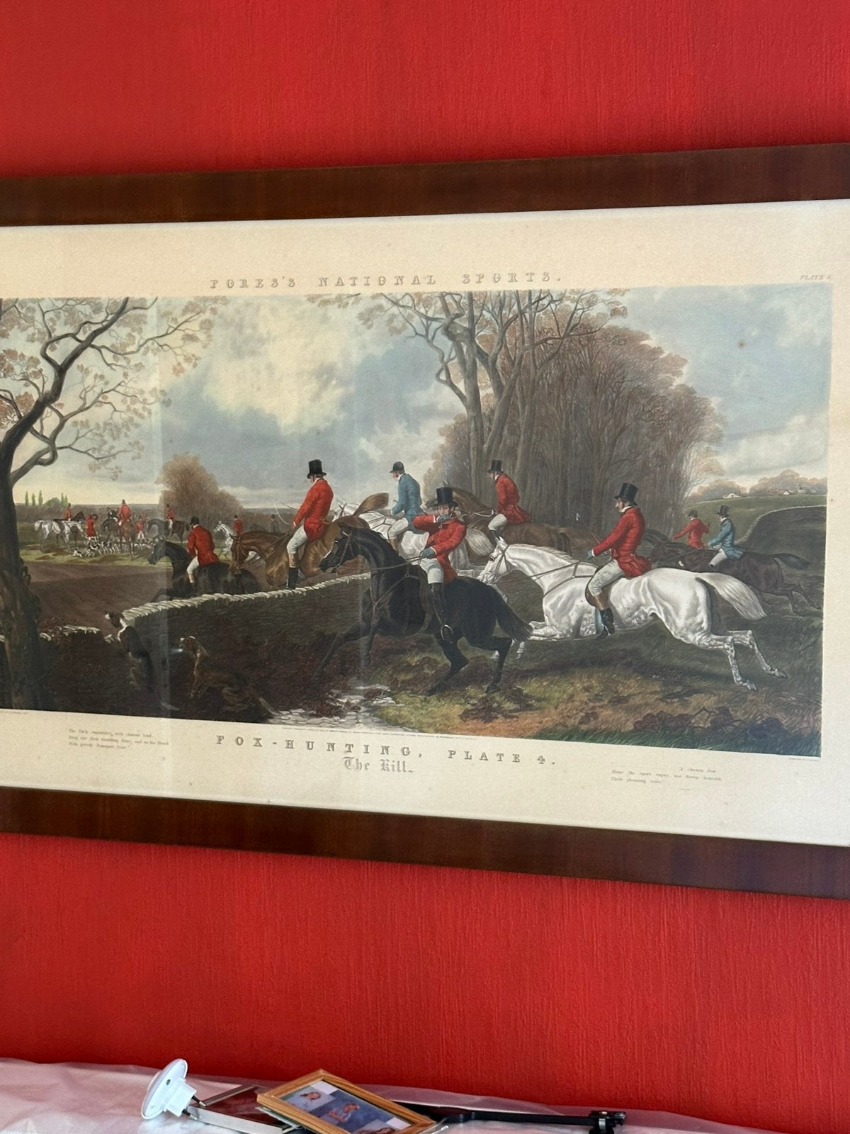 Jachttafereel- kader met glas, Ophalen, Realistisch, Tekening, Papier