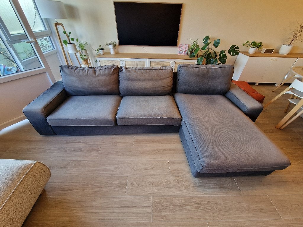 Ikea - Kivik - Canapé 4 places + méridienne - Tissu - Gris, Enlèvement, Rectangulaire, 75 à 100 cm, Utilisé