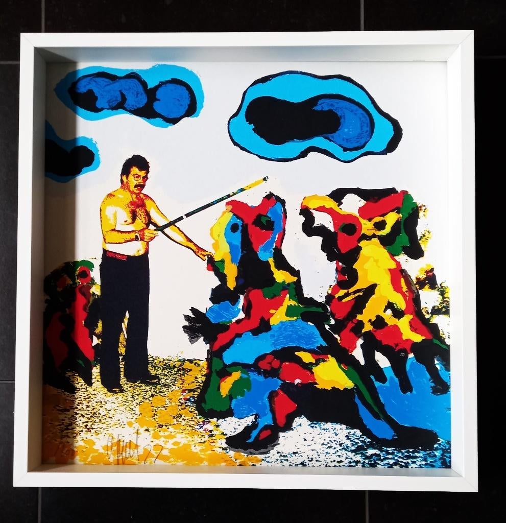 Karel Appel , 'De Tovenaar' , mooi gelijst, Ophalen of Verzenden