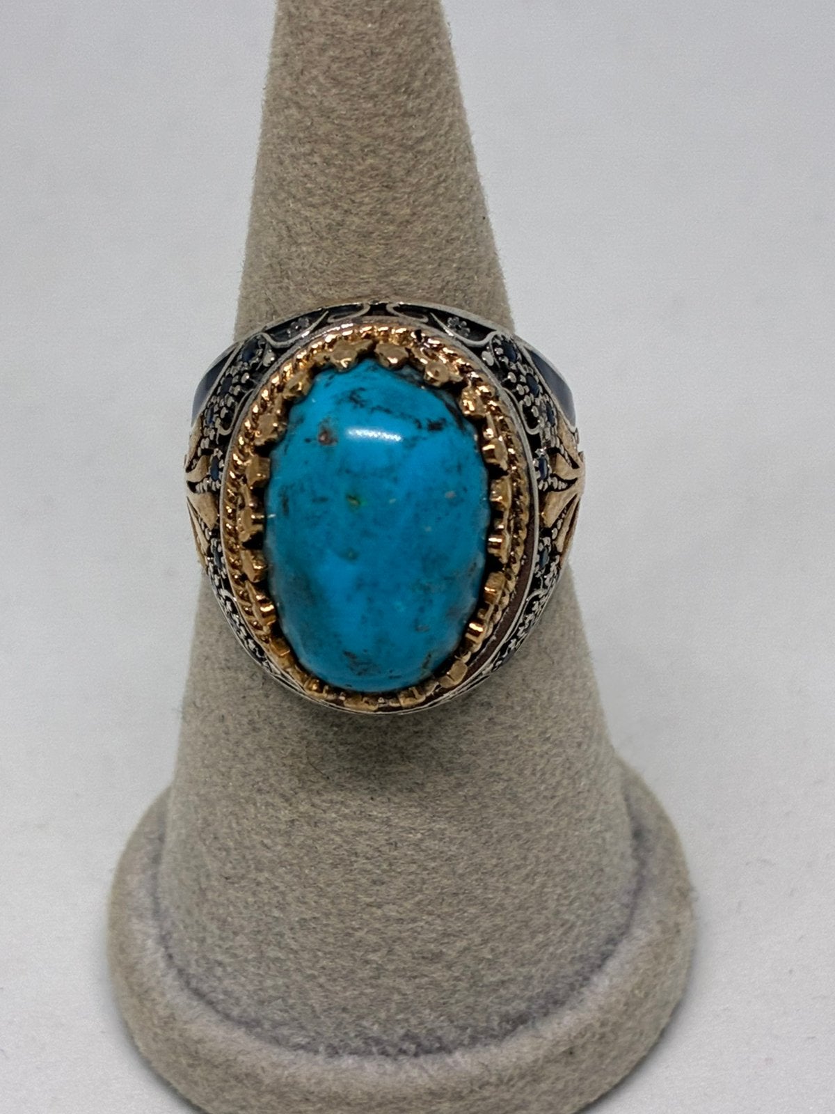 Zilveren ring met turkoois en zilver 925, maat 25, Bijoux, Sacs & Beauté, Neuf, Avec pierre précieuse, Homme, Argent