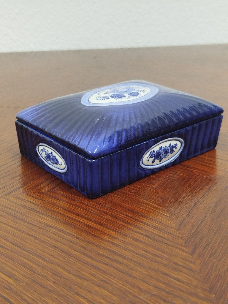Vintage Delfts Blauw juwelendoosje Velsen-Sassenheim '40-'50, Antiquités & Art, Antiquités | Porcelaine, Enlèvement ou Envoi