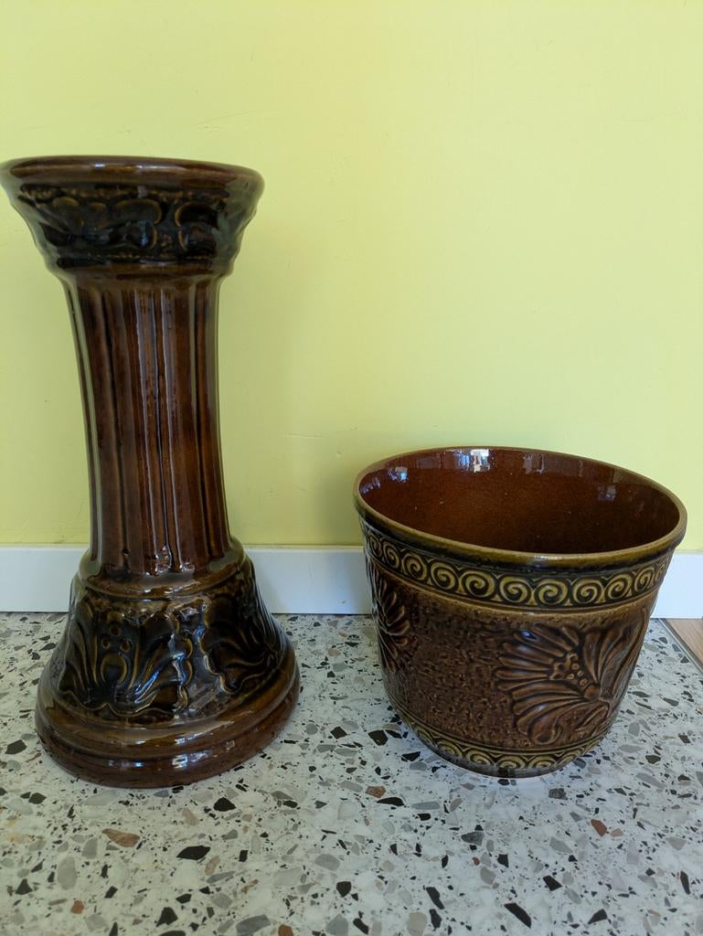 Keramiek West Germany bloempot en staander, Antiek en Kunst, Ophalen